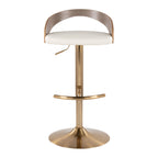 Grotto Adjustable Barstool - Gold Metal, Light Grey Wood, White PU
