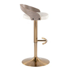 Grotto Adjustable Barstool - Gold Metal, Light Grey Wood, White PU