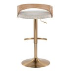 Grotto Adjustable Barstool - Gold Metal, Whitewashed Wood, Oat Fabric