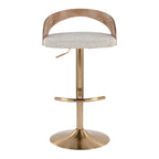 Grotto Adjustable Barstool - Gold Metal, Whitewashed Wood, Oat Fabric