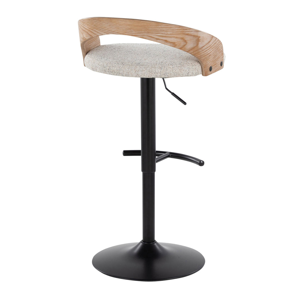 Grotto Adjustable Barstool - Black Metal, Whitewashed Wood, Oat Fabric