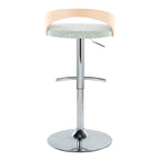 Grotto Adjustable Barstool - Chrome Metal, Natural Wood, Light Green Fabric
