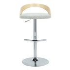 Grotto Adjustable Barstool - Chrome Metal, Natural Wood, Light Green Fabric