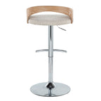Grotto Adjustable Barstool - Chrome Metal, Whitewashed Wood, Oat Fabric