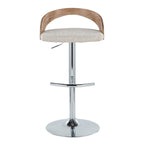Grotto Adjustable Barstool - Chrome Metal, Whitewashed Wood, Oat Fabric