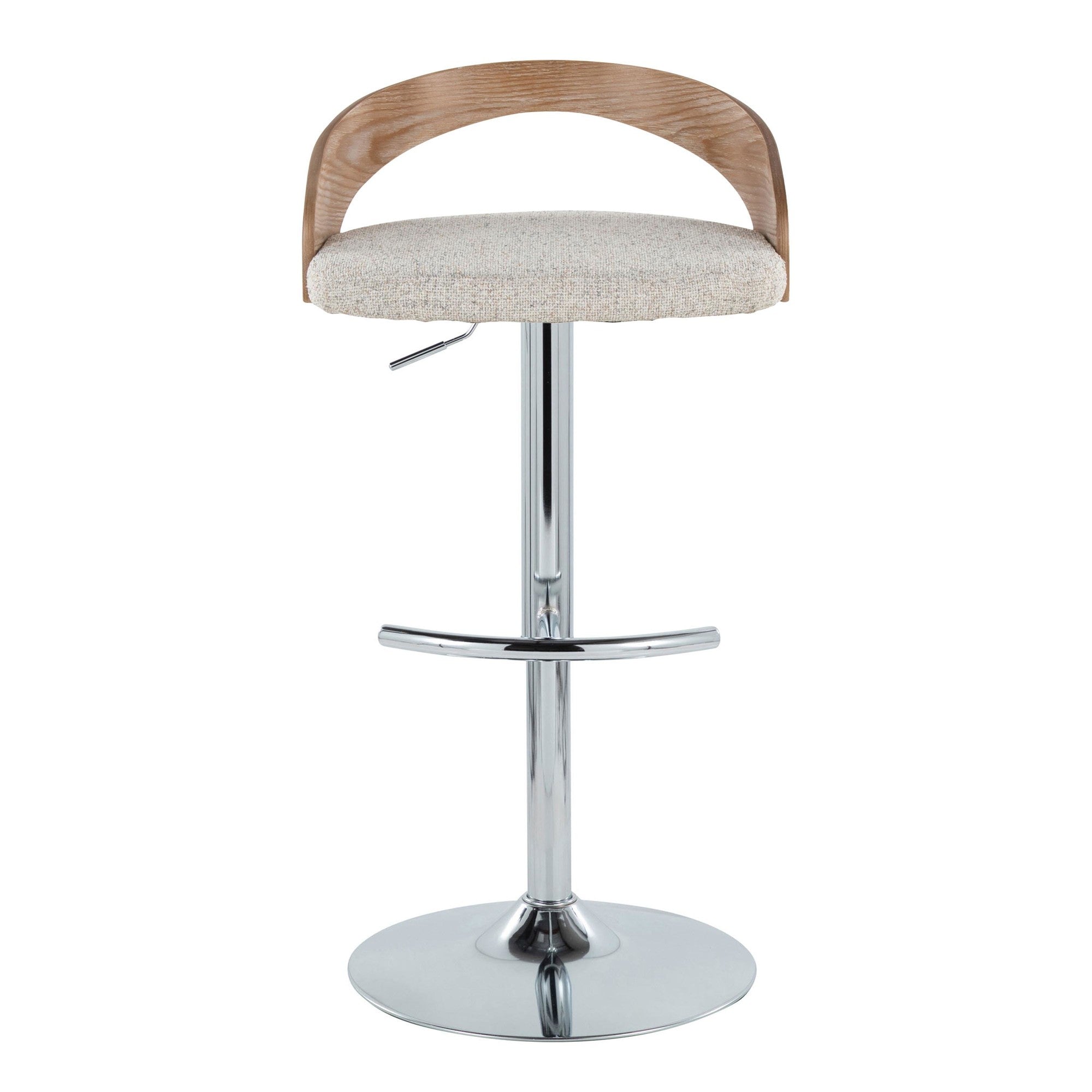 Grotto Adjustable Barstool - Chrome Metal, Whitewashed Wood, Oat Fabric