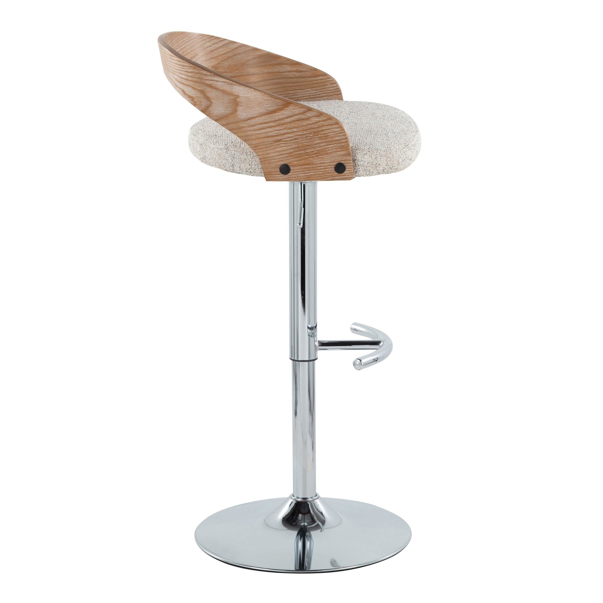 Grotto Adjustable Barstool - Chrome Metal, Whitewashed Wood, Oat Fabric