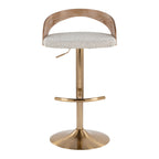 Grotto Adjustable Barstool - Set of 3 - Gold Metal, Whitewashed Wood, Oat Fabric