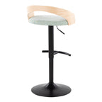 Grotto Adjustable Barstool - Set of 3 - Black Metal, Natural Wood, Light Green Fabric