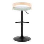 Grotto Adjustable Barstool - Set of 3 - Black Metal, Natural Wood, Light Green Fabric