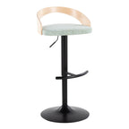 Grotto Adjustable Barstool - Set of 3 - Black Metal, Natural Wood, Light Green Fabric