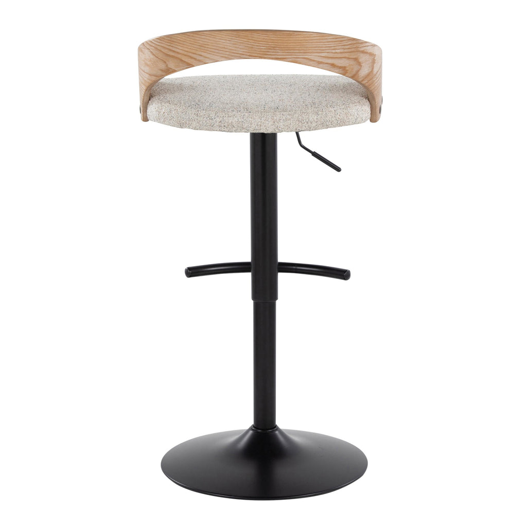 Grotto Adjustable Barstool - Set of 3 - Black Metal, Whitewashed Wood, Oat Fabric