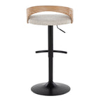 Grotto Adjustable Barstool - Set of 3 - Black Metal, Whitewashed Wood, Oat Fabric