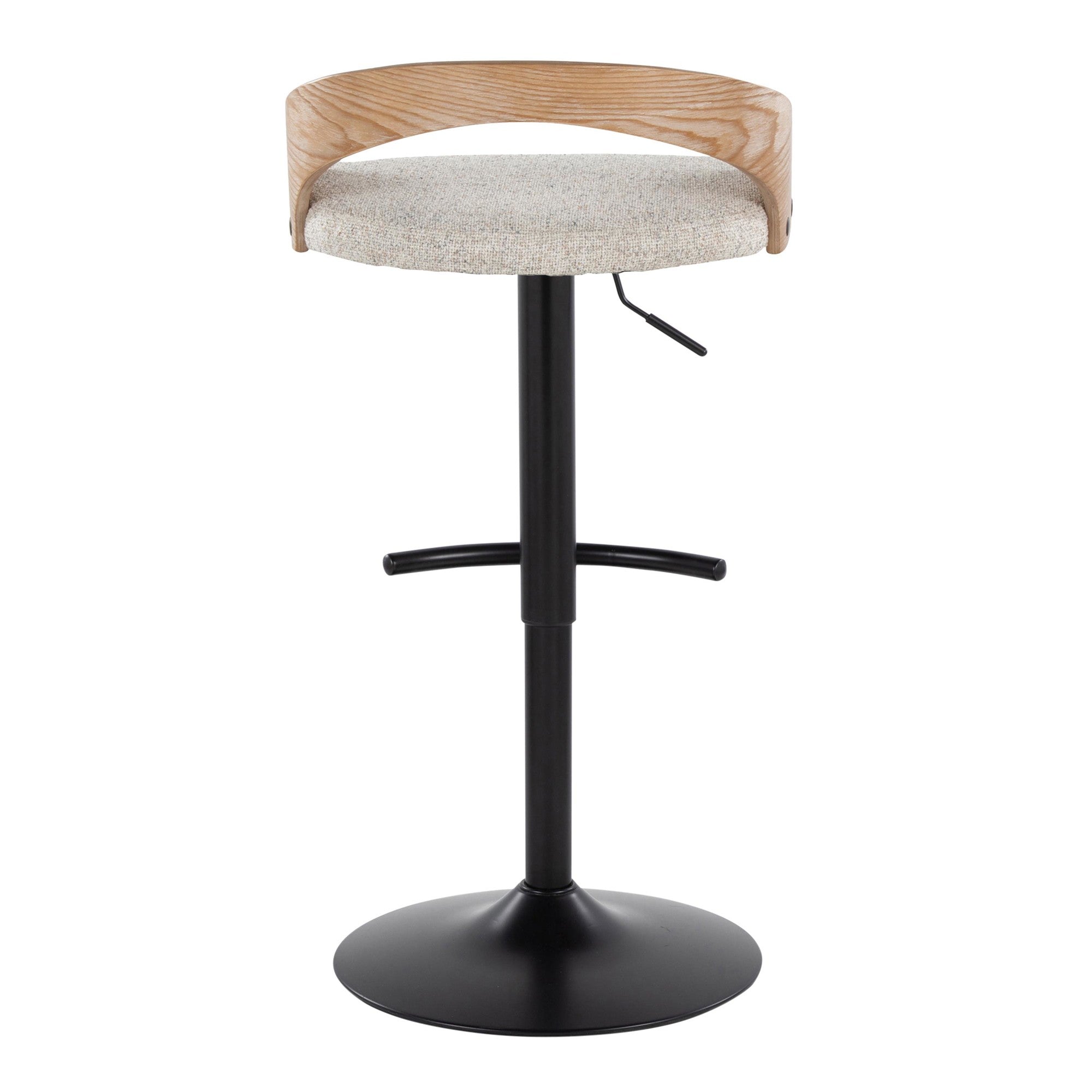 Grotto Adjustable Barstool - Set of 3 - Black Metal, Whitewashed Wood, Oat Fabric