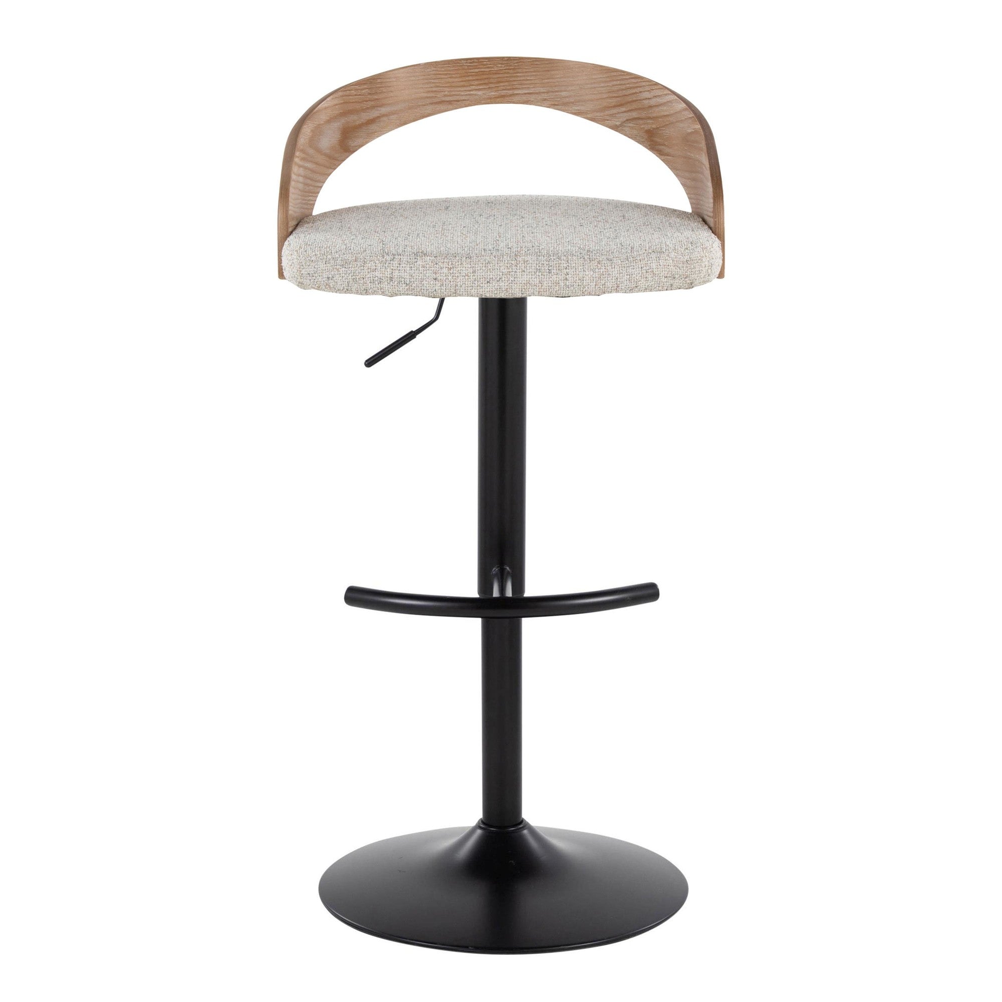Grotto Adjustable Barstool - Set of 3 - Black Metal, Whitewashed Wood, Oat Fabric