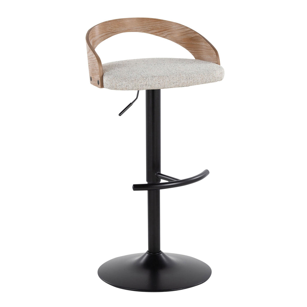 Grotto Adjustable Barstool - Set of 3 - Black Metal, Whitewashed Wood, Oat Fabric