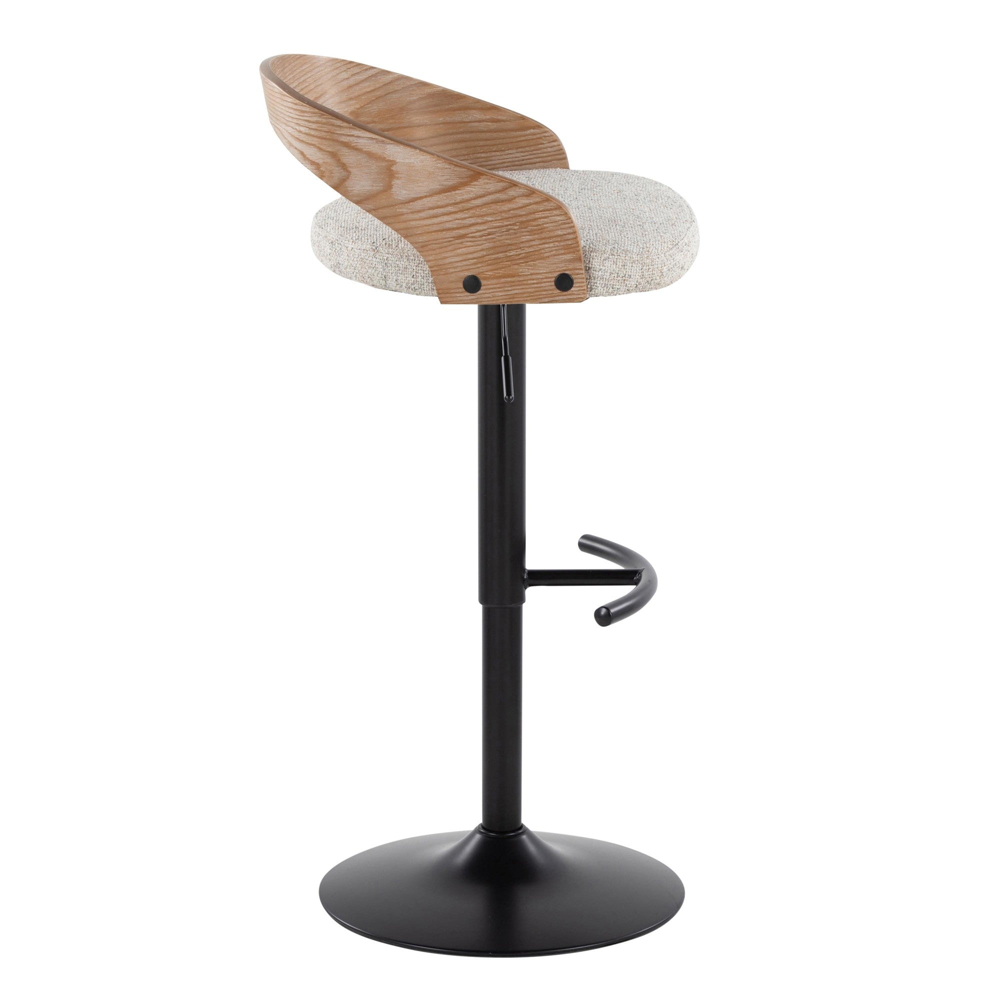 Grotto Adjustable Barstool - Set of 3 - Black Metal, Whitewashed Wood, Oat Fabric