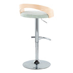 Grotto Adjustable Barstool - Set of 3 - Chrome Metal, Natural Wood, Light Green Fabric