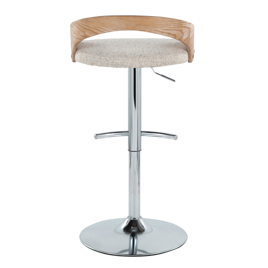 Grotto Adjustable Barstool - Set of 3 - Chrome Metal, Whitewashed Wood, Oat Fabric