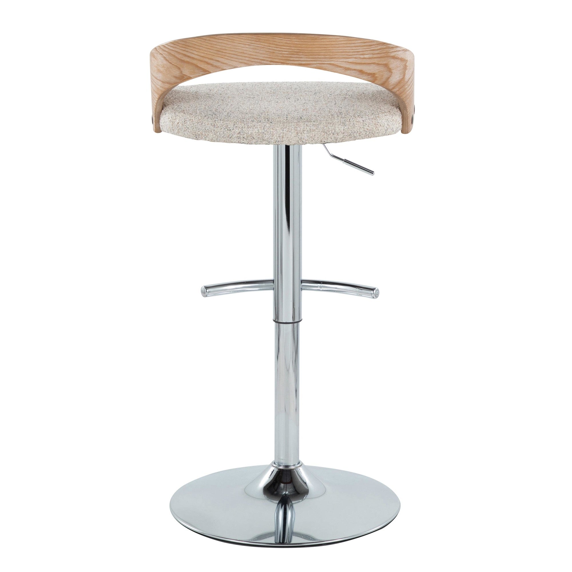 Grotto Adjustable Barstool - Set of 3 - Chrome Metal, Whitewashed Wood, Oat Fabric