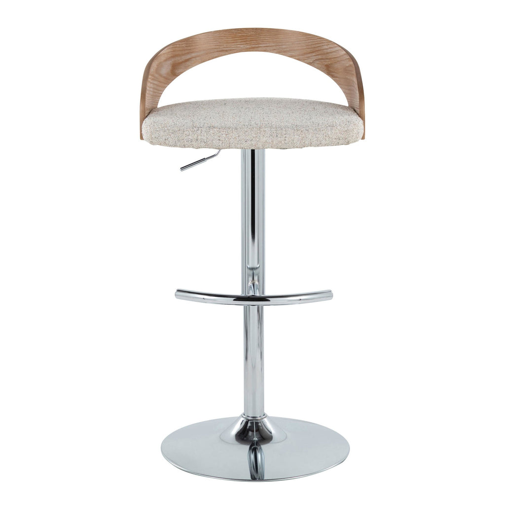 Grotto Adjustable Barstool - Set of 3 - Chrome Metal, Whitewashed Wood, Oat Fabric