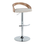 Grotto Adjustable Barstool - Set of 3 - Chrome Metal, Whitewashed Wood, Oat Fabric