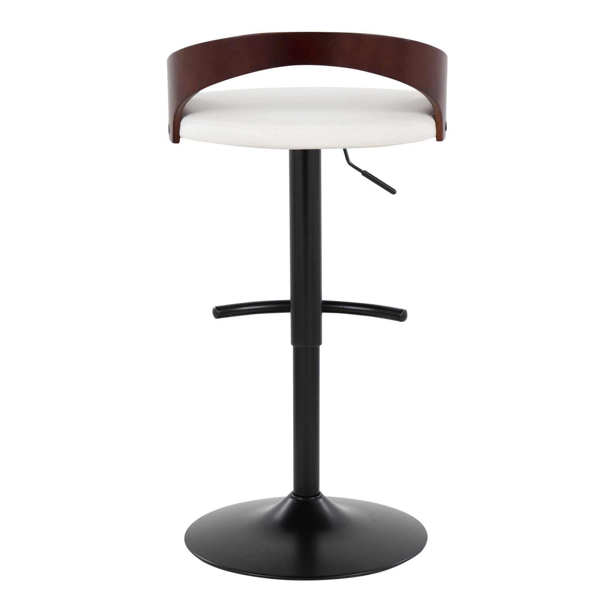 Grotto Adjustable Barstool - Black Metal, Mahogany Wood, White PU