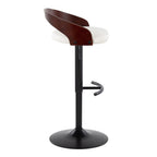 Grotto Adjustable Barstool - Black Metal, Mahogany Wood, White PU