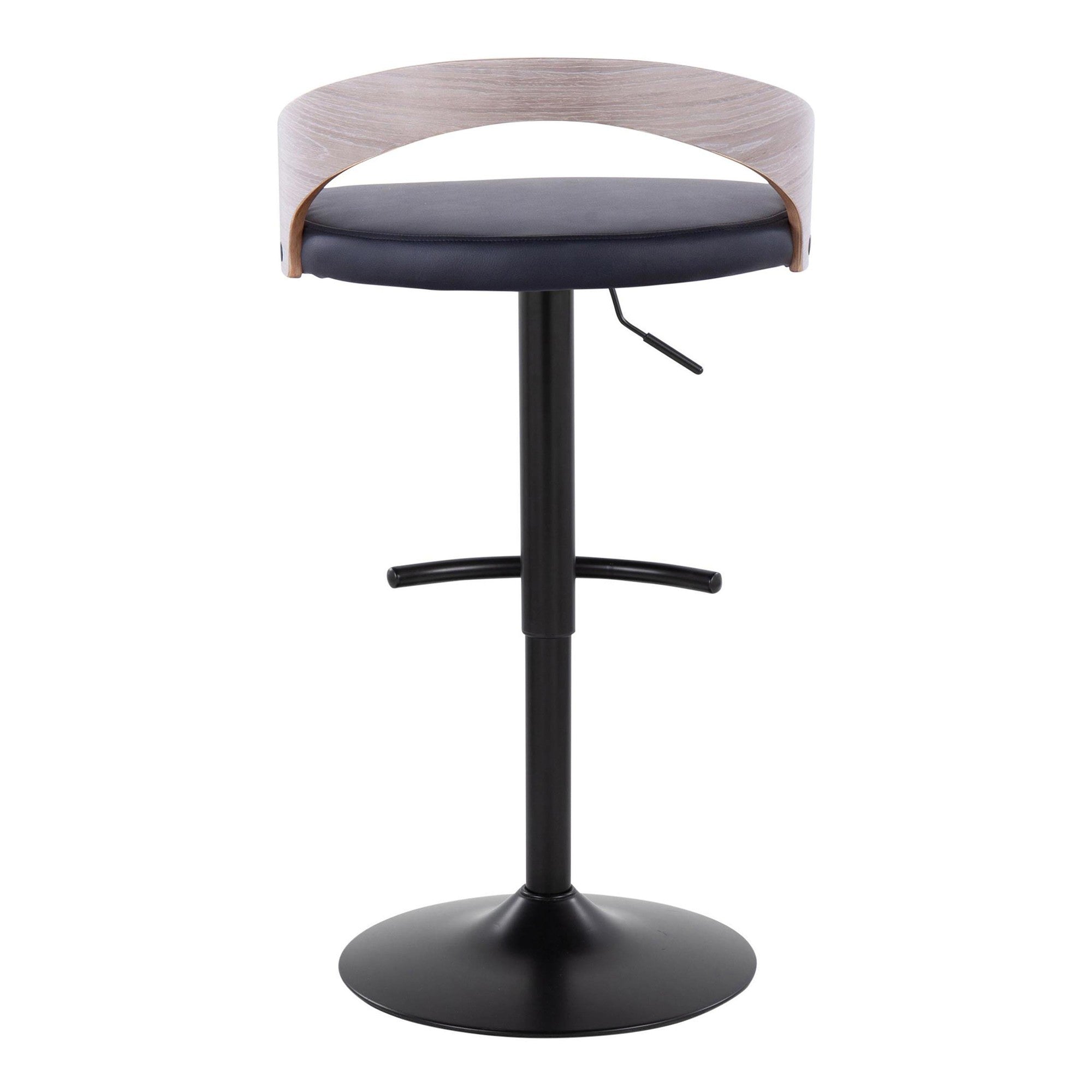 Grotto Adjustable Barstool - Black Metal, Light Grey Wood, Black PU