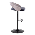 Grotto Adjustable Barstool - Black Metal, Light Grey Wood, Black PU