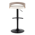 Grotto Adjustable Barstool - Black Metal, Light Grey Wood, White PU