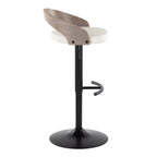 Grotto Adjustable Barstool - Black Metal, Light Grey Wood, White PU