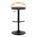 Grotto Adjustable Barstool - Set of 3 - Black Metal, Natural Wood, Brown PU