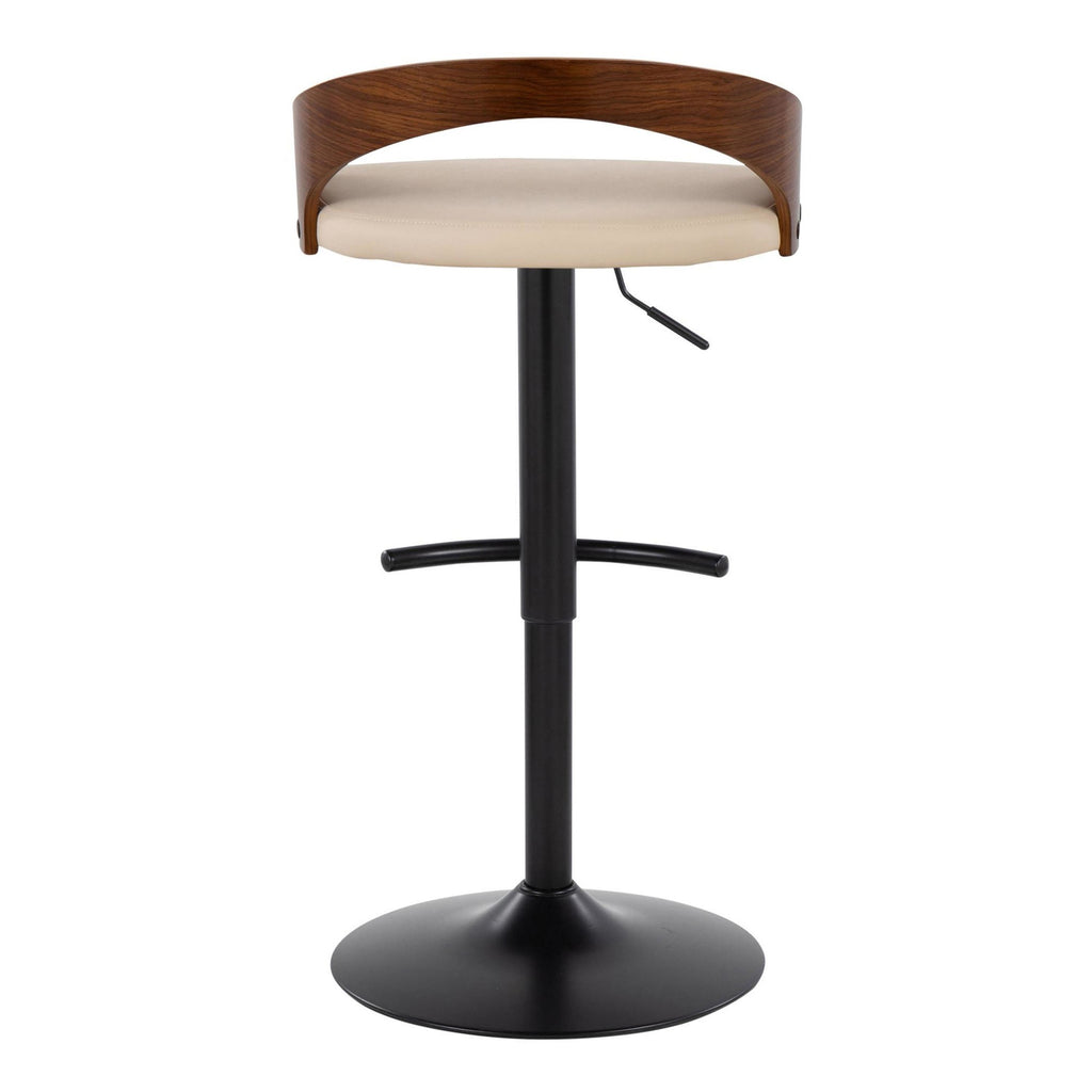 Grotto Adjustable Barstool - Black Metal, Walnut Wood, Cream PU