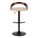 Grotto Adjustable Barstool - Black Metal, Walnut Wood, Cream PU