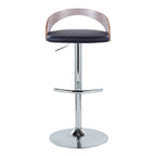 Grotto Adjustable Barstool - Chrome Metal, Light Grey Wood, Black PU