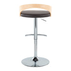 Grotto Adjustable Barstool - Chrome Metal, Natural Wood, Brown PU