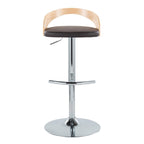 Grotto Adjustable Barstool - Chrome Metal, Natural Wood, Brown PU