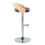 Grotto Adjustable Barstool - Chrome Metal, Natural Wood, Brown PU