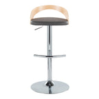 Grotto Adjustable Barstool - Chrome Metal, Natural Wood, Grey PU