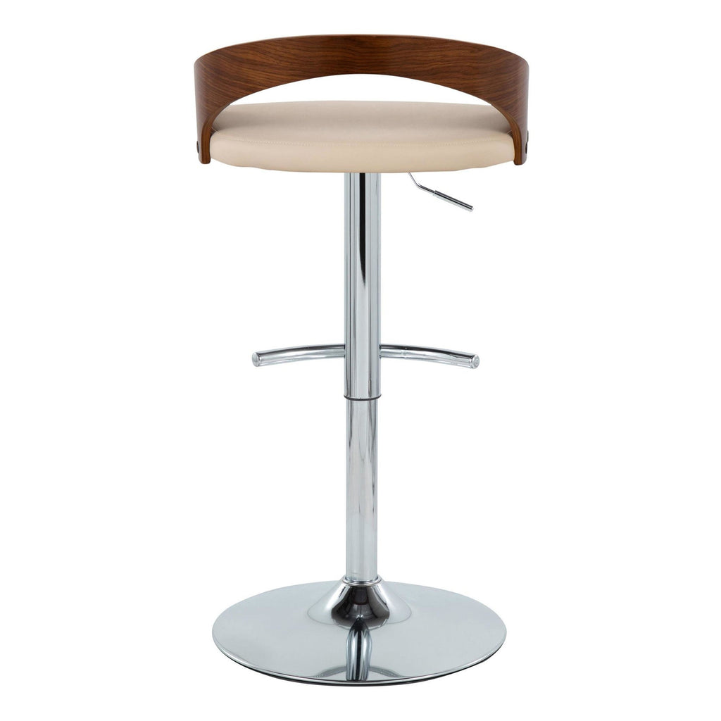 Grotto Adjustable Barstool - Chrome Metal, Walnut Wood, Cream PU
