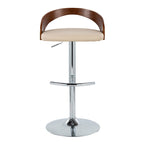 Grotto Adjustable Barstool - Chrome Metal, Walnut Wood, Cream PU