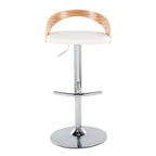 Grotto Adjustable Barstool - Chrome Metal, Zebra Wood, White PU