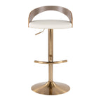 Grotto Adjustable Barstool - Set of 3 - Gold Metal, Light Grey Wood, White PU