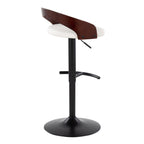 Grotto Adjustable Barstool - Set of 3 - Black Metal, Mahogany Wood, White PU