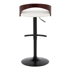 Grotto Adjustable Barstool - Set of 3 - Black Metal, Mahogany Wood, White PU