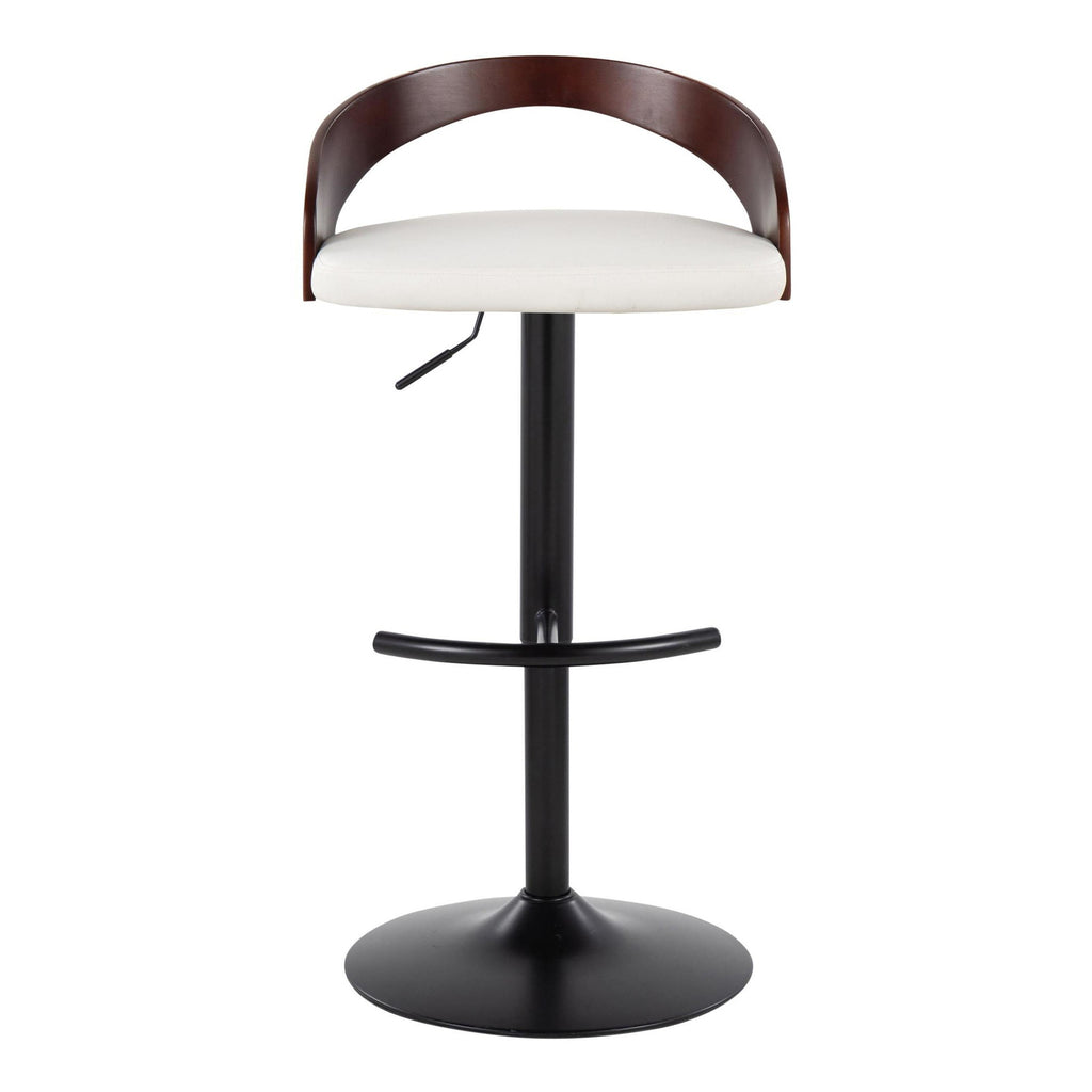 Grotto Adjustable Barstool - Set of 3 - Black Metal, Mahogany Wood, White PU