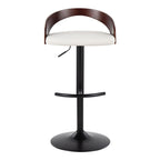 Grotto Adjustable Barstool - Set of 3 - Black Metal, Mahogany Wood, White PU