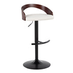 Grotto Adjustable Barstool - Set of 3 - Black Metal, Mahogany Wood, White PU