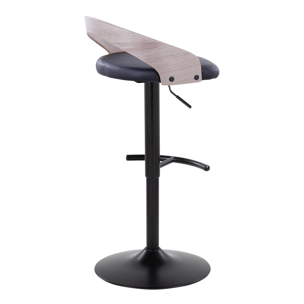 Grotto Adjustable Barstool - Set of 3 - Black Metal, Light Grey Wood, Black PU